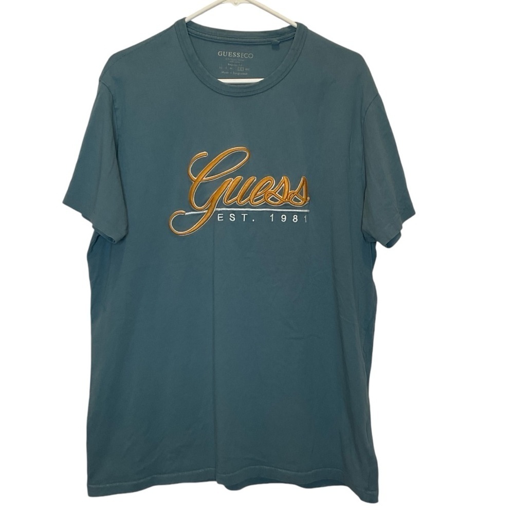 Vintage Guess Eco T-Shirt Short Sleeve Crew Neck Blue XL